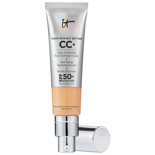IT Cosmetics 
CC+ Cream Full Coverage Color Correcting Foundation with SPF 50+ Color: Medium Tan - golden beige shade with warm undertones