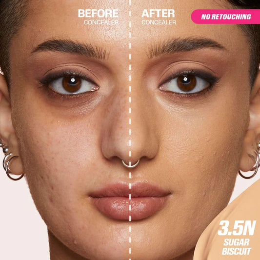 HUDA BEAUTY
#FauxFilter Matte Buildable Coverage Waterproof Concealer Color: Sugar Biscuit 3.5 Neutral - light-medium skin tones with neutral undertones