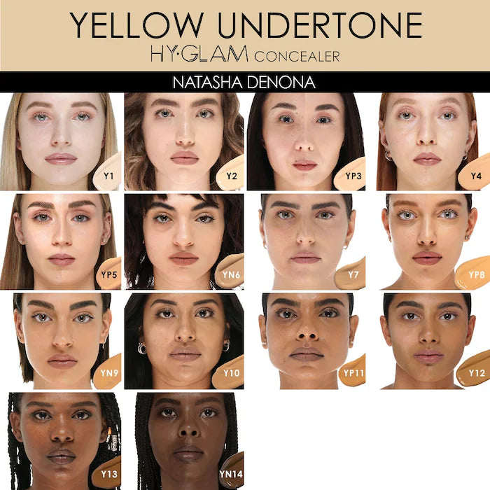 NATASHA DENONA
Hy-Glam Brightening & Hydrating Medium to Full Coverage Crease Proof Serum Concealer Color: YN6 - light medium yellow