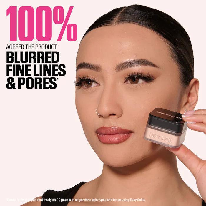 HUDA BEAUTY
Mini Easy Bake Loose Baking & Setting Powder Color: Cherry Blossom - sheer soft pink. brighten and disguise under-eye darkness