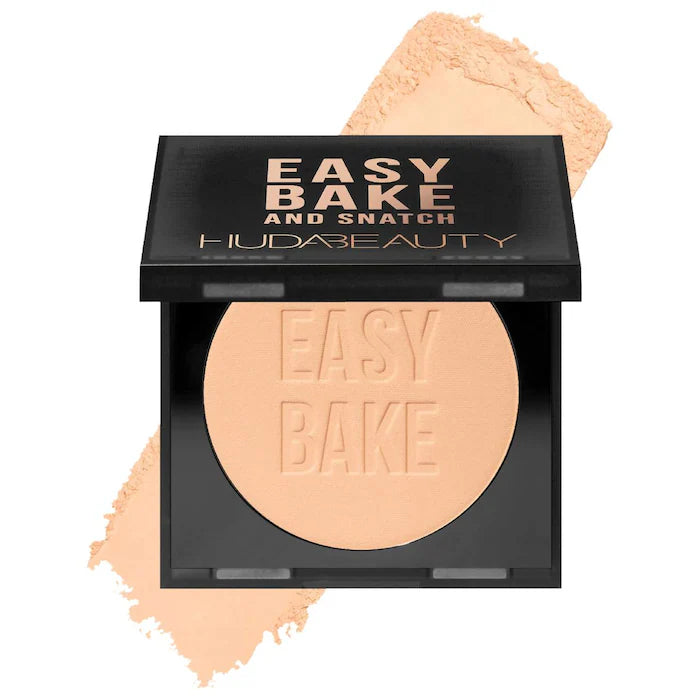 HUDA BEAUTY
Easy Bake and Snatch Pressed Talc-Free Brightening and Setting Powder Color: Peach Pie - medium to deep tan skin tones with warm undertones. golden undertones brighten, while peach undertones disguise under-eye darkness