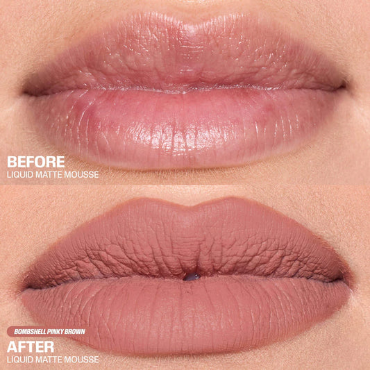 HUDA BEAUTY
Liquid Matte Mousse Soft Blur Lip Cream Color: Bombshell Pinky Brown - For an effortless pinky brown look use