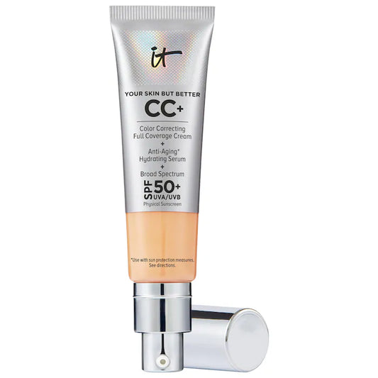 IT Cosmetics 
CC+ Cream Full Coverage Color Correcting Foundation with SPF 50+ Color: Neutral Medium - natural beige shade with neutral undertones