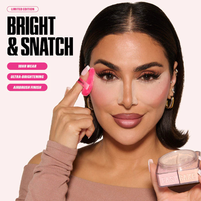 HUDA BEAUTY
Easy Bake Loose Powder Brightening + Correcting Duo Color: Cherry Peach - cherry blossom cake (sheer soft pink) & peach pie (light peach)