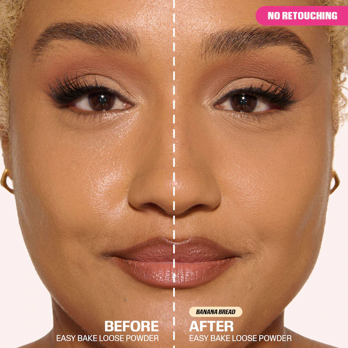 HUDA BEAUTY
Easy Bake Blurring Loose Baking & Setting Powder Color: Banana Bread - light, medium, and tan skin tones. golden undertones brighten and disguise under-eye darkness.