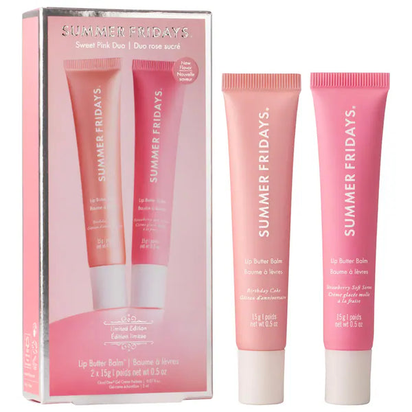 Summer Fridays
Sweet Pink Duo with Birthday Cake + Strawberry Soft Serve Lip Butter Balm