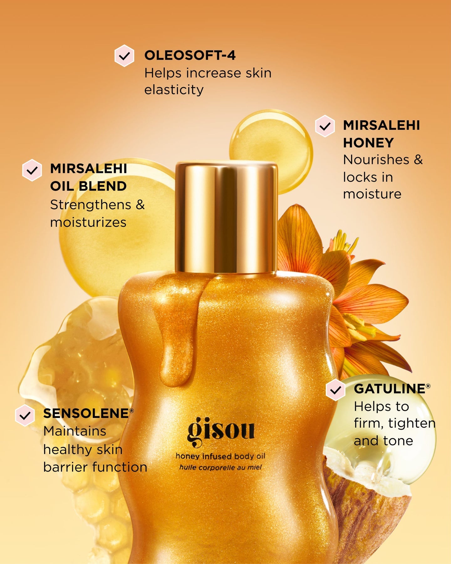 Gisou Honey Infused Body Oil Golden Shimmer Glow 45ml