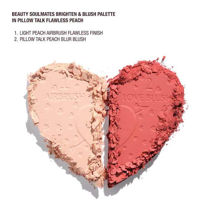 Charlotte Tilbury
Pillow Talk Beauty Soulmates Airbrush Flawless Finish Brightening and Blush Powder Palette Color: Pillow Talk Flawless Peach