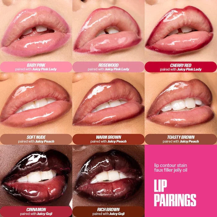 HUDA BEAUTY
Faux Filler Ultra-Hydrating Tinted Jelly Lip Oil Color: Juicy Goji - sheer electric pink