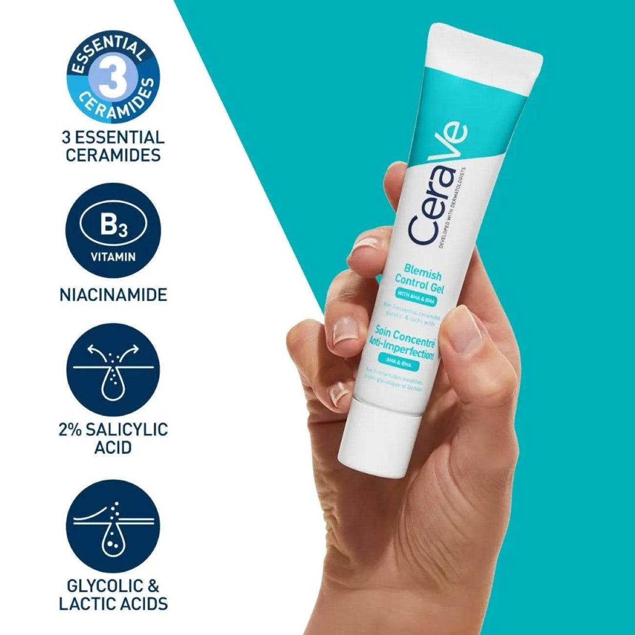 CeraVe
Blemish Control Gel Facial Moisturiser For Acne & Blemishes with Glycolic Acid and Lactic Acid AHA/BHA