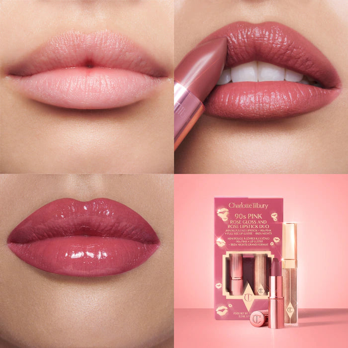 Charlotte Tilbury
K.I.S.S.I.N.G Lipstick and Lip Gloss Duos Color: 90's Pink - warm rosewood pink