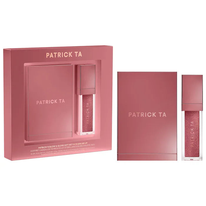 PATRICK TA 
Patrick's Glow and Gloss Set: Major Headlines Blush Duo and Lip Gloss Makeup Gift Set Color: Warm Me Up