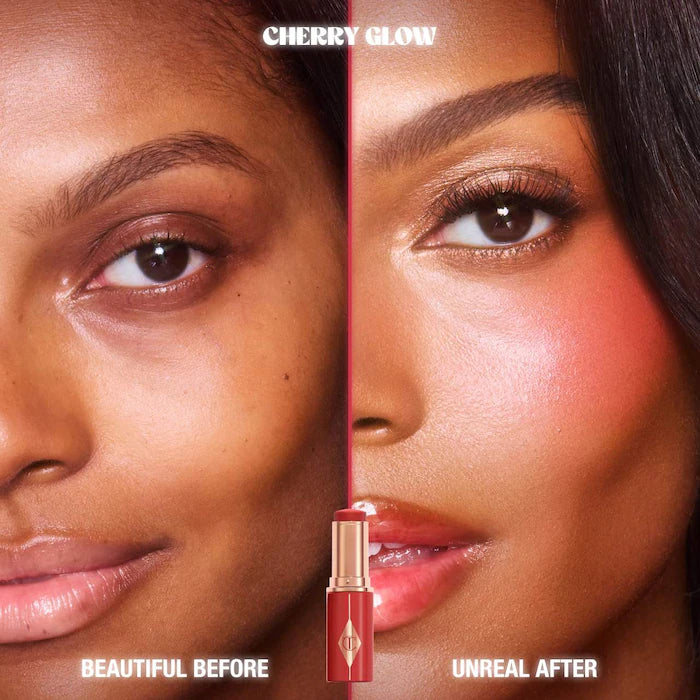 Charlotte Tilbury 
Unreal Lip + Cheek Glow Blush Stick with Hyaluronic Acid Color: Cherry Glow - deep cherry red