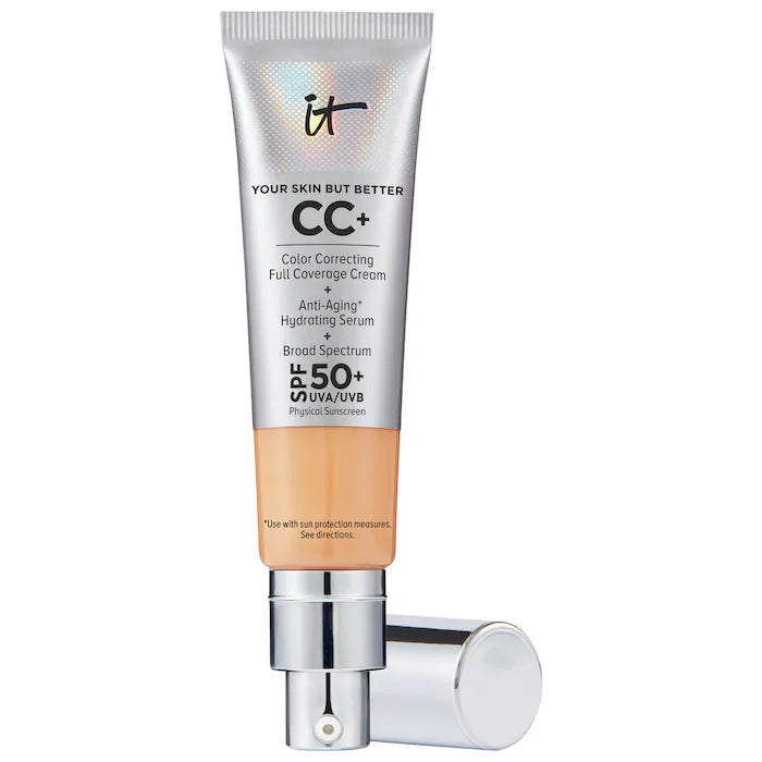 IT Cosmetics 
CC+ Cream Full Coverage Color Correcting Foundation with SPF 50+ Color: Medium Tan - golden beige shade with warm undertones