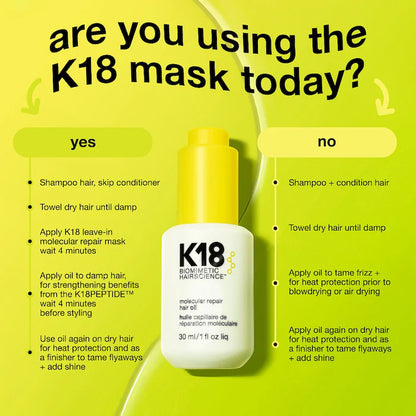 K18 Biomimetic Hairscience 
Molecular Repair Hair Oil Size:30 mL