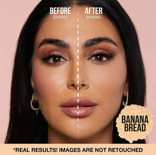 HUDA BEAUTY 
Mini Easy Bake Loose Baking & Setting Powder Color: Banana Bread - light, medium, and tan skin tones. golden undertones brighten and disguise under-eye darkness.