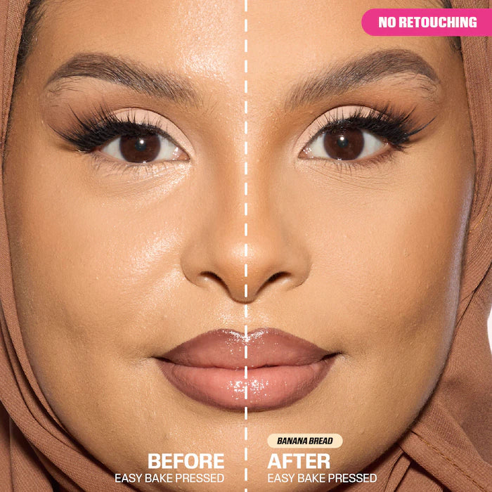 HUDA BEAUTY 
Easy Bake Airbrush Matte Pressed Setting Powder Color: Banana Bread - medium with warm undertones