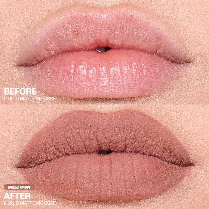 HUDA BEAUTY 
Liquid Matte Mousse Soft Blur Lip Cream Color:Mocha Mauve - For a cool-toned beige
