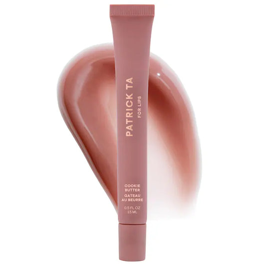 PATRICK TA 
Major Moisture Smoothing and Hydrating Tinted Lip Balm with Vitamin E Color: Cookie Butter - Cool Mauve | cozy cookie butter scent