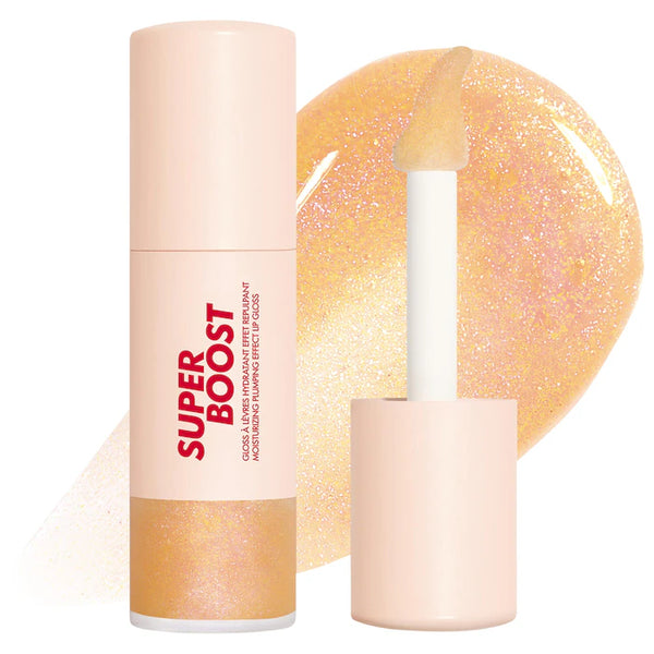 MAKE UP FOR EVER 
Super Boost Moisturizing & Plumping Lip Gloss Color: 02 Fairy Glimmer - holographic gold and pink shimmer