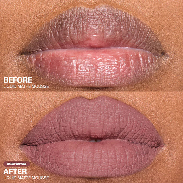 HUDA BEAUTY 
Liquid Matte Mousse Soft Blur Lip Cream Color:Berry Brown - For a rich berry plum