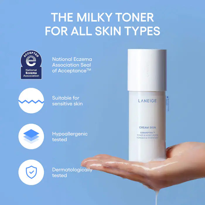 LANEIGE 
Mini Cream Skin Milky Toner Mist with Ceramides and Peptides Size: 30ml Mist Pump