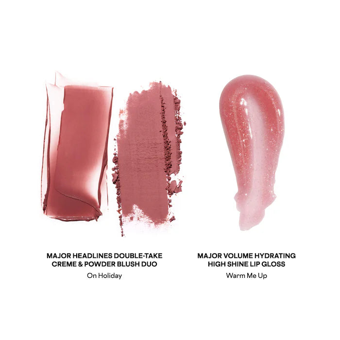PATRICK TA 
Patrick's Glow and Gloss Set: Major Headlines Blush Duo and Lip Gloss Makeup Gift Set Color: Warm Me Up