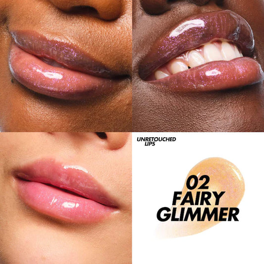MAKE UP FOR EVER 
Super Boost Moisturizing & Plumping Lip Gloss Color: 02 Fairy Glimmer - holographic gold and pink shimmer