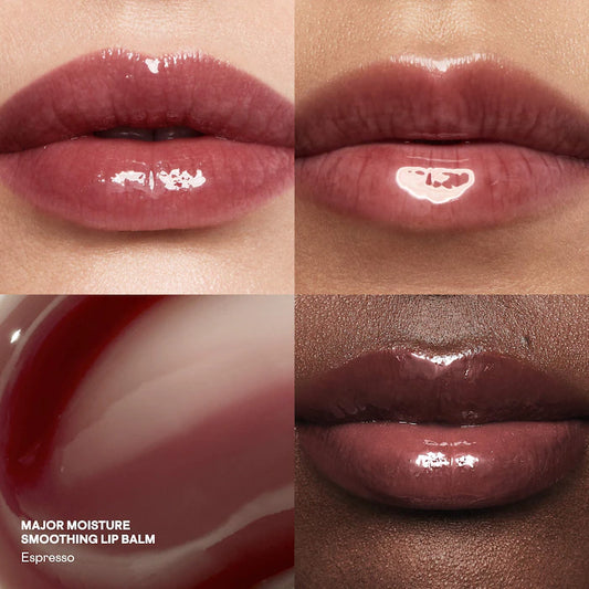 PATRICK TA 
Major Moisture Smoothing and Hydrating Tinted Lip Balm with Vitamin E Color: Espresso - Deep Brown | rich coffee scent