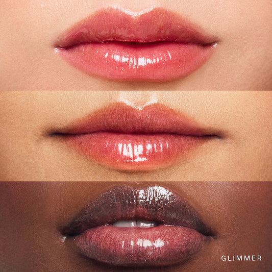 Rare Beauty by Selena Gomez 
Positive Light Luminizing Lip Gloss Color: Glimmer - rose gold with champagne and rose gold pearl