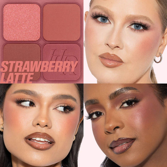 HUDA BEAUTY 
Blush Filter Blurring Blushlighters Palette Color: Strawberry Latte - Strawberry Fizz, Rose Chai, Latte, Pink Espresso - a delicious blend of creamy mauve, warm rose, and rich espresso tones