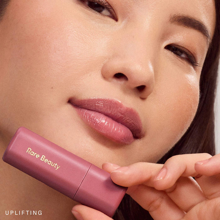 Rare Beauty by Selena Gomez 
Find Comfort Lip Butter Balm + Overnight Mask with Hyaluronic Acid Butter Color: Uplifting - deep cool berry | subtle vanilla scent