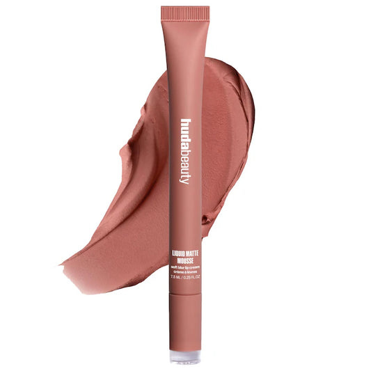 HUDA BEAUTY 
Liquid Matte Mousse Soft Blur Lip Cream Color: Bombshell Pinky Brown - For an effortless pinky brown look use