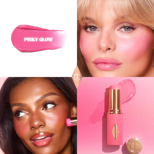 Charlotte Tilbury 
Unreal Lip + Cheek Glow Blush Stick with Hyaluronic Acid Color: Pinky Glow - vibrant cool pink