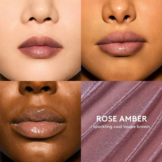 Fenty Beauty by Rihanna 
Gloss Bomb Oil Luminizing Lip Oil 'N Gloss Color: Rose Amber - sparkling cool taupe brown