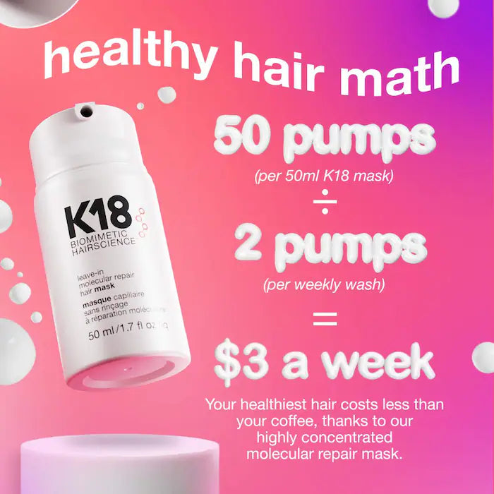 K18 Biomimetic Hairscience 
Leave-In Molecular Repair Hair Mask Size: 1.7 oz/ 50 mL