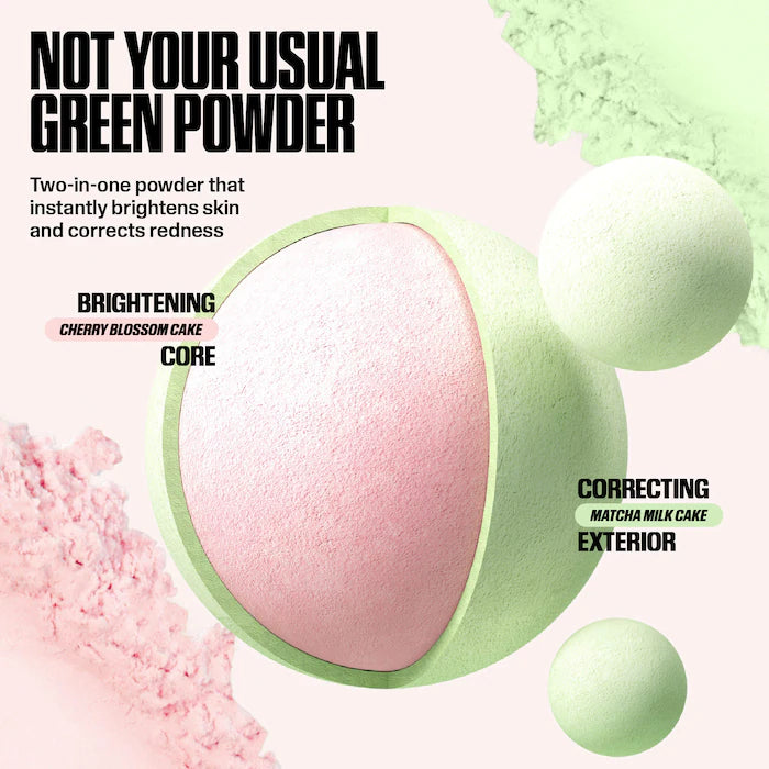 HUDA BEAUTY 
Easy Bake Blurring Loose Baking & Setting Powder Color: Matcha Milk Cake - Vibrant green for fair–medium skin tones to neutralize redness