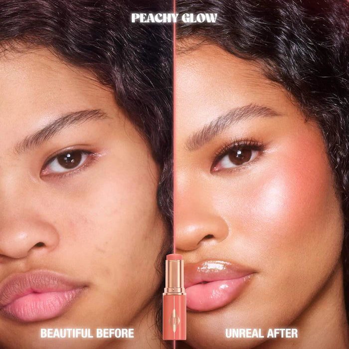 Charlotte Tilbury 
Unreal Lip + Cheek Glow Blush Stick with Hyaluronic Acid Color: Peach Glow - poppy peach