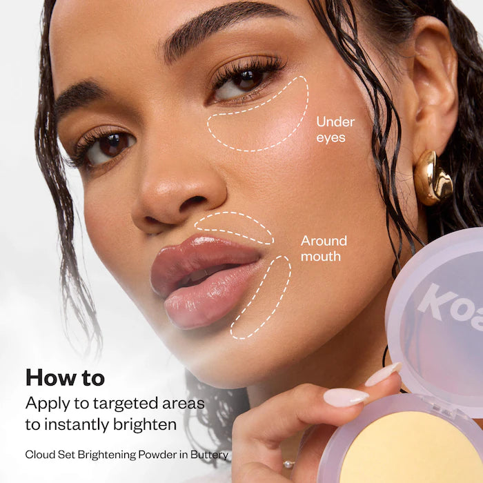 Kosas 
Cloud Set Baked Setting & Smoothing Talc-Free Vegan Powder Color: Buttery - sheer brightening yellow