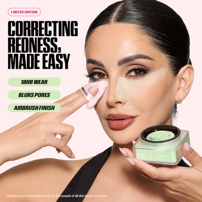 HUDA BEAUTY 
Easy Bake Blurring Loose Baking & Setting Powder Color: Matcha Milk Cake - Vibrant green for fair–medium skin tones to neutralize redness
