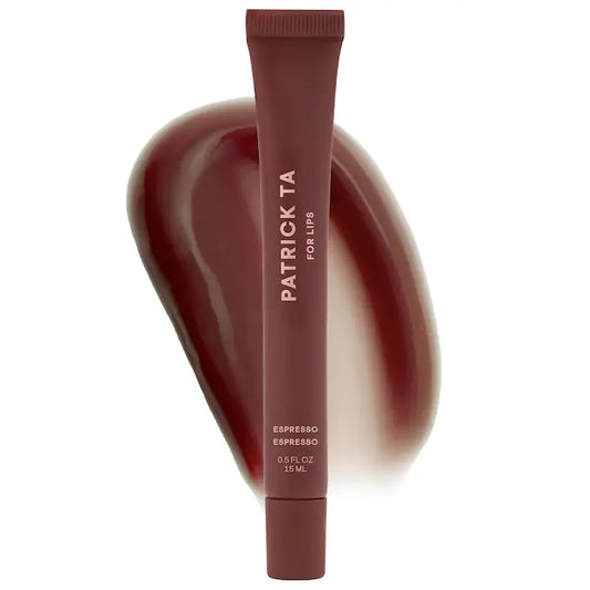PATRICK TA 
Major Moisture Smoothing and Hydrating Tinted Lip Balm with Vitamin E Color: Espresso - Deep Brown | rich coffee scent