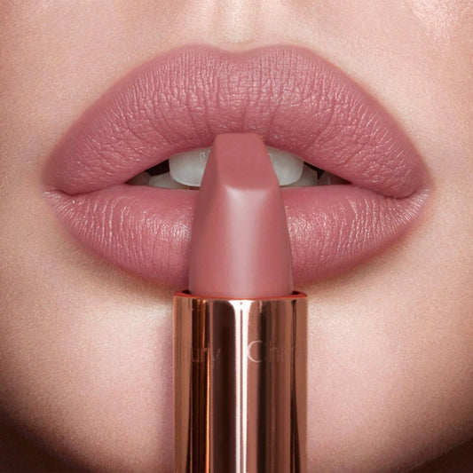Charlotte Tilbury 
Matte Revolution Hydrating Lipstick Color: Pillow Talk - nude pink