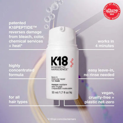 K18 Biomimetic Hairscience 
Leave-In Molecular Repair Hair Mask Size: 1.7 oz/ 50 mL
