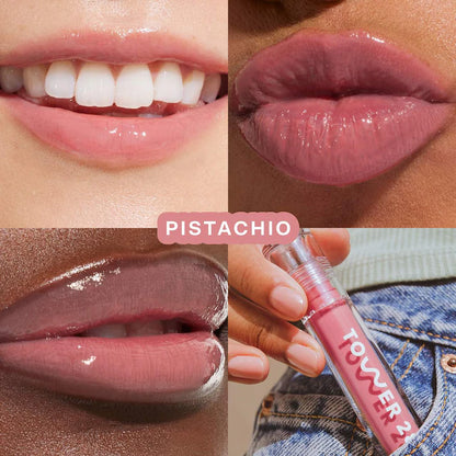 Tower 28 Beauty 
ShineOn Lip Jelly Hydrating Non-Sticky Lip Oil Color: Pistachio - semi-sheer, milky nude pink