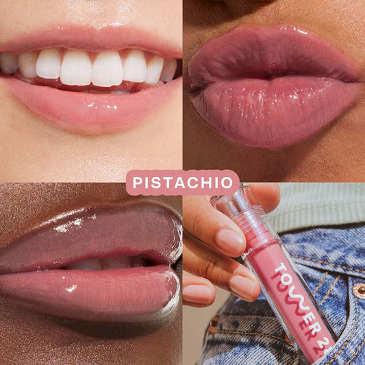 Tower 28 Beauty 
ShineOn Lip Jelly Hydrating Non-Sticky Lip Oil Color: Pistachio - semi-sheer, milky nude pink
