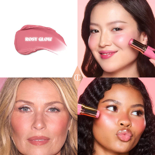 Charlotte Tilbury 
Unreal Lip + Cheek Glow Blush Stick with Hyaluronic Acid Color: Rosy Glow - warm rosy pink