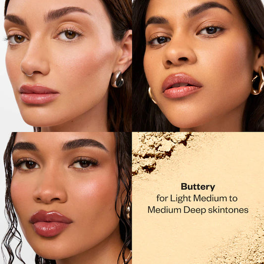 Kosas 
Cloud Set Baked Setting & Smoothing Talc-Free Vegan Powder Color: Buttery - sheer brightening yellow