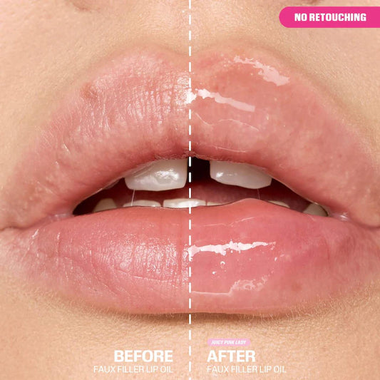 HUDA BEAUTY 
Faux Filler Ultra-Hydrating Tinted Jelly Lip Oil Color: Juicy Pink Lady - sheer rosy pink