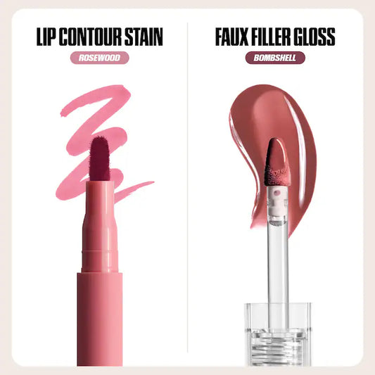 HUDA BEAUTY 
Make Out Sesh Lip Stain and Lip Gloss Duos Color: Rosy bombshell