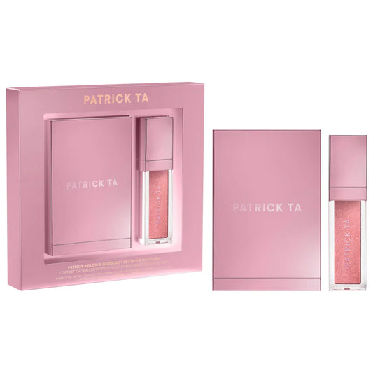 PATRICK TA 
Patrick's Glow and Gloss Set: Major Headlines Blush Duo and Lip Gloss Makeup Gift Set Color: Ice Me Down